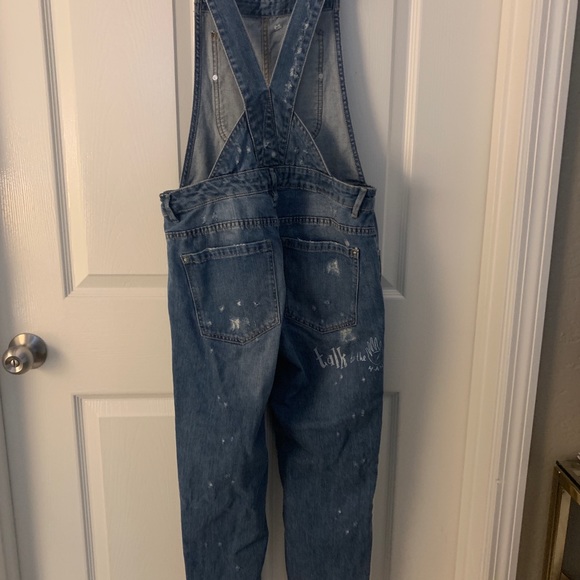 Distressed denim overalls - Picture 2 of 2